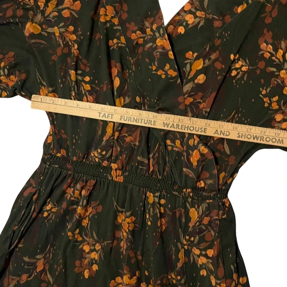 Garnet Hill Faux Wrap Maxi Dress Brown Floral Stretch Jersey V Neck Womens Large - Picture 4 of 12